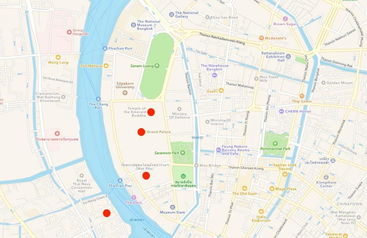 karta över tempel i bangkok