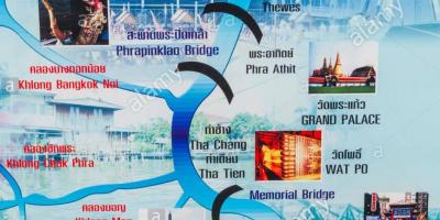Karta över chao phraya river i bangkok